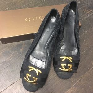 AUTHENTIC Gucci Opaco Lucido Black Logo Flats